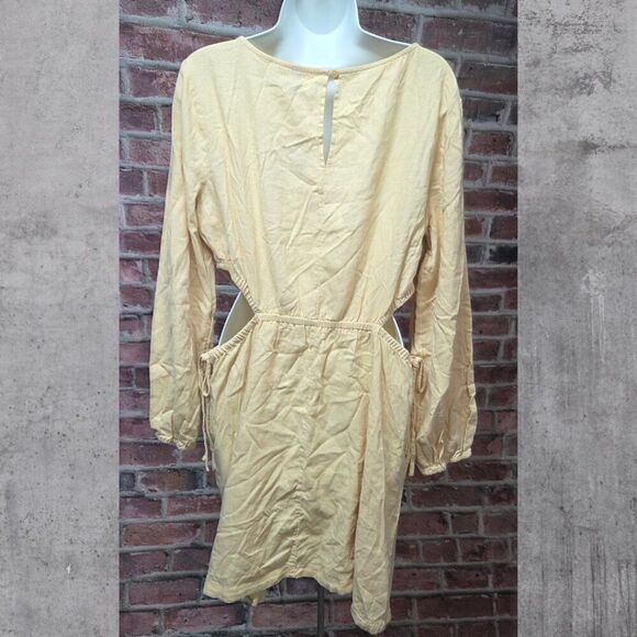 Universal Thread Tan A-Line Mini Dress XXL Balloon Sleeve Side Cutout Pockets - Picture 2 of 7